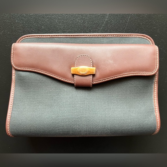Dunhill Authentic Clutch Bag Second Bag Gray Brown Leather Green Plaid Lining! - Picture 11 of 14